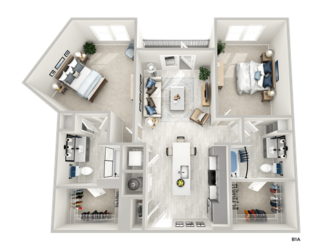 Floor plan for 2 beds, 2 baths, 1123 sqft